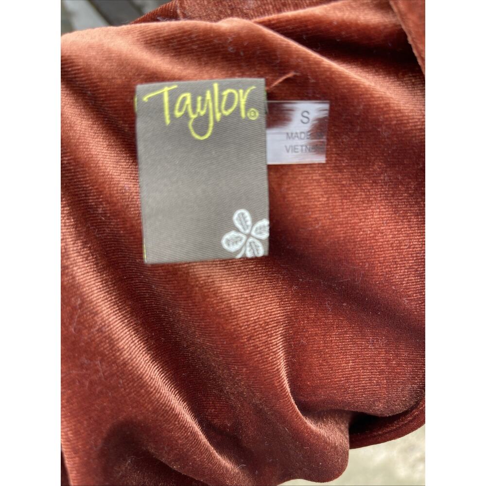 Taylor Burnt Orange Trapeze Velvet Long Sleeve Mini Shirt Dress Small Semiformal - Picture 7 of 7